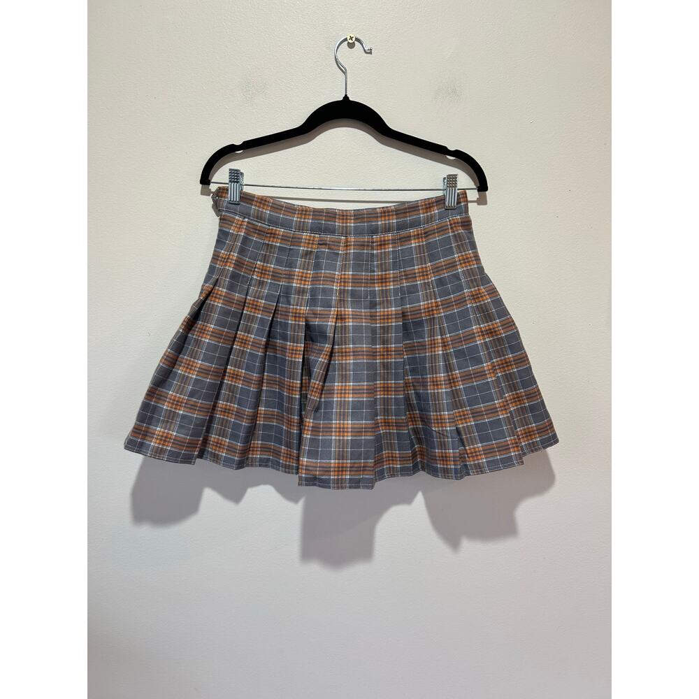 Plaid mini skirt built in shorts size XL grey tartan pleated schoolgirl academia